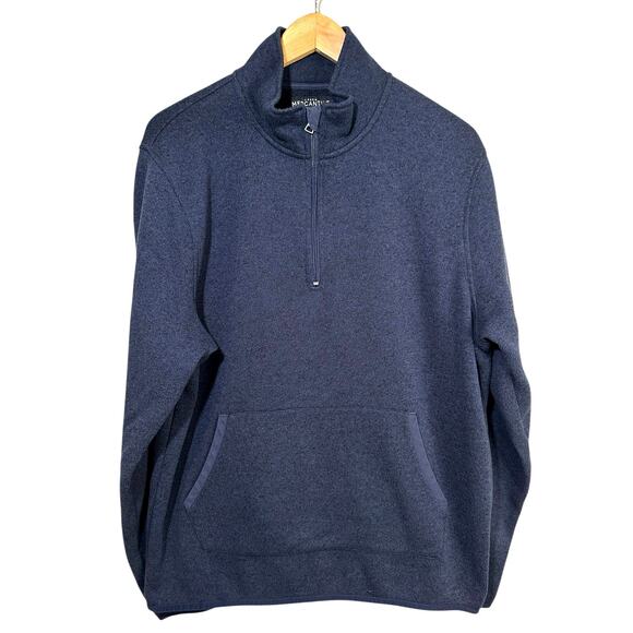 J Crew Mercantile Men’s Quarter Zip Pullover Sweater Fleece Lined Marled Blue L - Picture 2 of 12